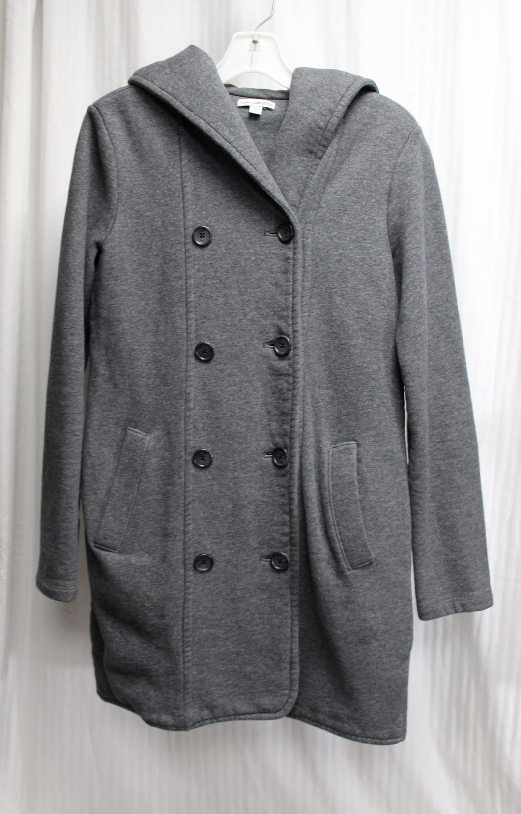 James Perse - Heathered Gray Hooded Cotton Soft Double Breasted Coat - Size 2