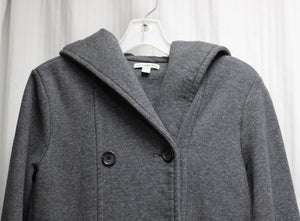 James Perse - Heathered Gray Hooded Cotton Soft Double Breasted Coat - Size 2