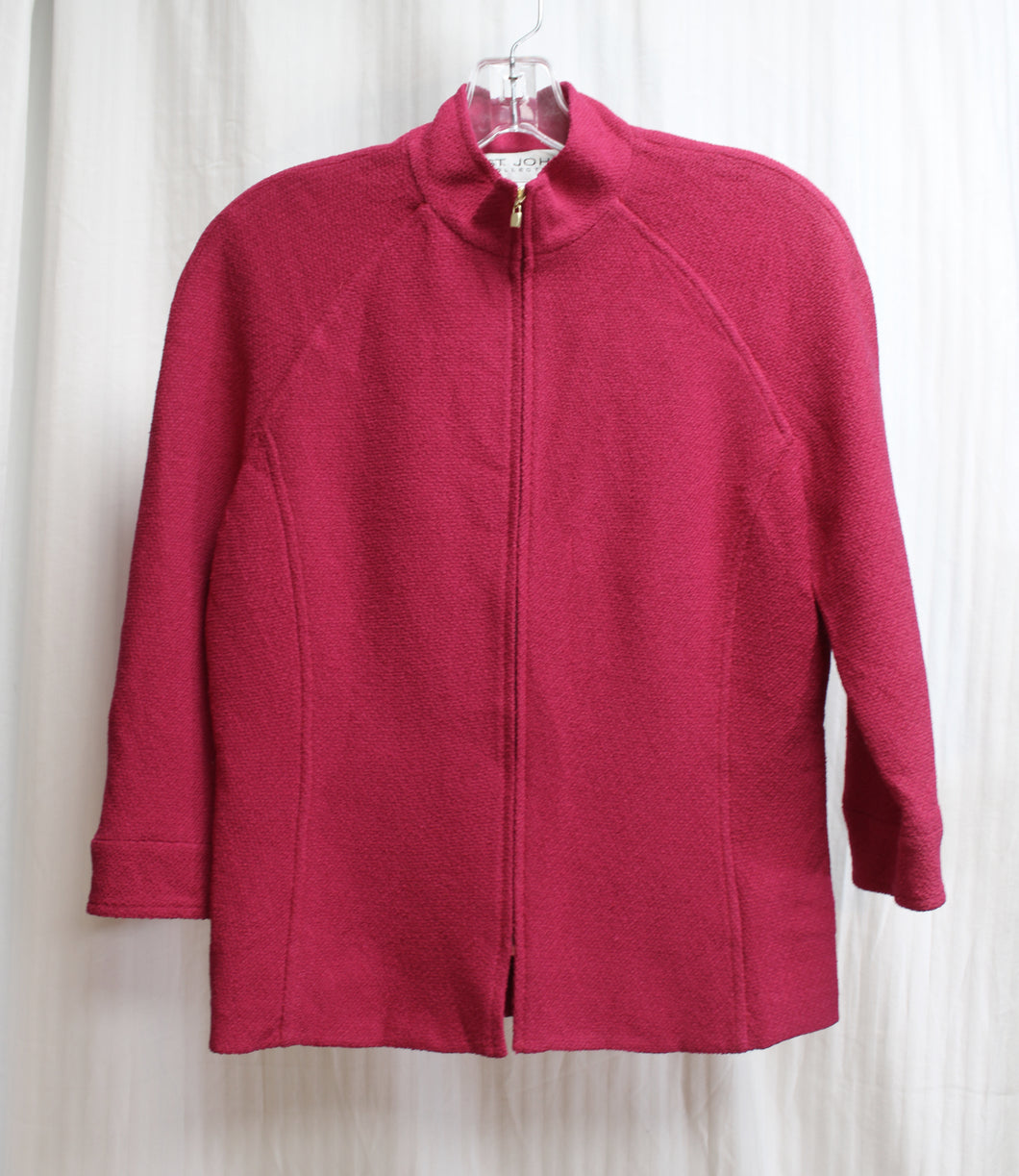 St John Collection - Fuchsia 3/4th Sleeve, Raglan Zip Front Knit Jacket - Size 4