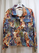 Load image into Gallery viewer, Chico&#39;s - Red, White &amp; Blue - Abstract Animal Print Denim Jacket - Size 3 (Chicos) = XL/16