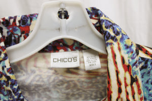 Chico's - Red, White & Blue - Abstract Animal Print Denim Jacket - Size 3 (Chicos) = XL/16