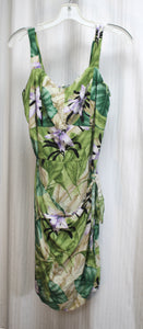 Vintage - Paradise Found - Green Adjustable Strap (buttons) Wrap Tie Skirt Short Tropical Dress - Size XL