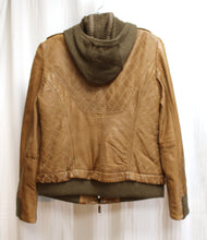 Load image into Gallery viewer, Bernardo Leather - Brown leather w/ Unique Stitching Jacket w/ Removeable Cotton Knit Hood &amp; Ribbing - Size Petite M