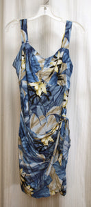 Vintage - Paradise Found - Blue Adjustable Strap (buttons) Wrap Tie Skirt Short Tropical Dress - Size XL