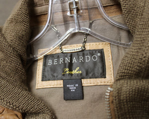 Bernardo Leather - Brown leather w/ Unique Stitching Jacket w/ Removeable Cotton Knit Hood & Ribbing - Size Petite M