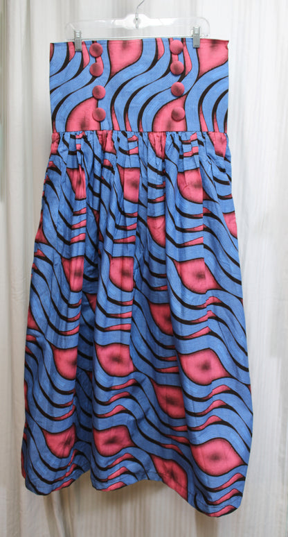 Handmade - Blue, Pink & black Graphic Print VERY High & Wide Waisted Tribal Full Maxi Skirt - 35" Waist