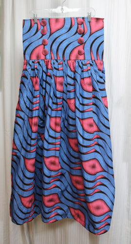 Handmade - Blue, Pink & black Graphic Print VERY High & Wide Waisted Tribal Full Maxi Skirt - 35