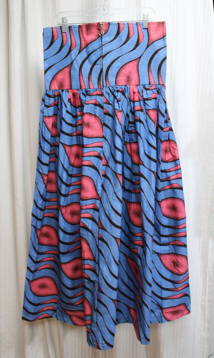 Handmade - Blue, Pink & black Graphic Print VERY High & Wide Waisted Tribal Full Maxi Skirt - 35" Waist