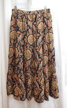 Load image into Gallery viewer, Vintage - Reversible Paisley Orange &amp; Blue / Blue Tiered Boho Maxi Skirt - Size 29&quot; Unstretched Waist
