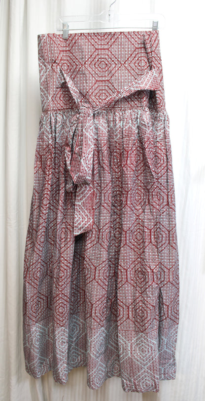 Handmade - Brown & Aqua Blue VERY High & Wide Waisted Tribal Full Maxi Skirt - 35" Waist