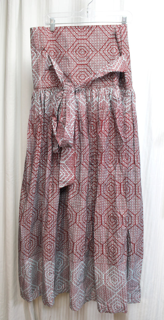 Handmade - Brown & Aqua Blue VERY High & Wide Waisted Tribal Full Maxi Skirt - 35" Waist