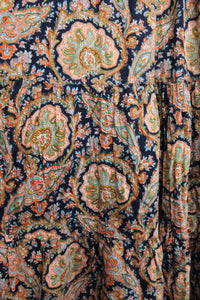 Vintage - Reversible Paisley Orange & Blue / Blue Tiered Boho Maxi Skirt - Size 29" Unstretched Waist