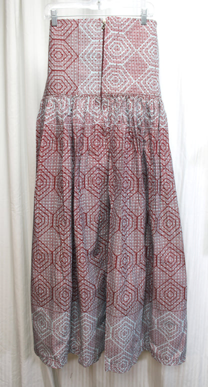 Handmade - Brown & Aqua Blue VERY High & Wide Waisted Tribal Full Maxi Skirt - 35" Waist
