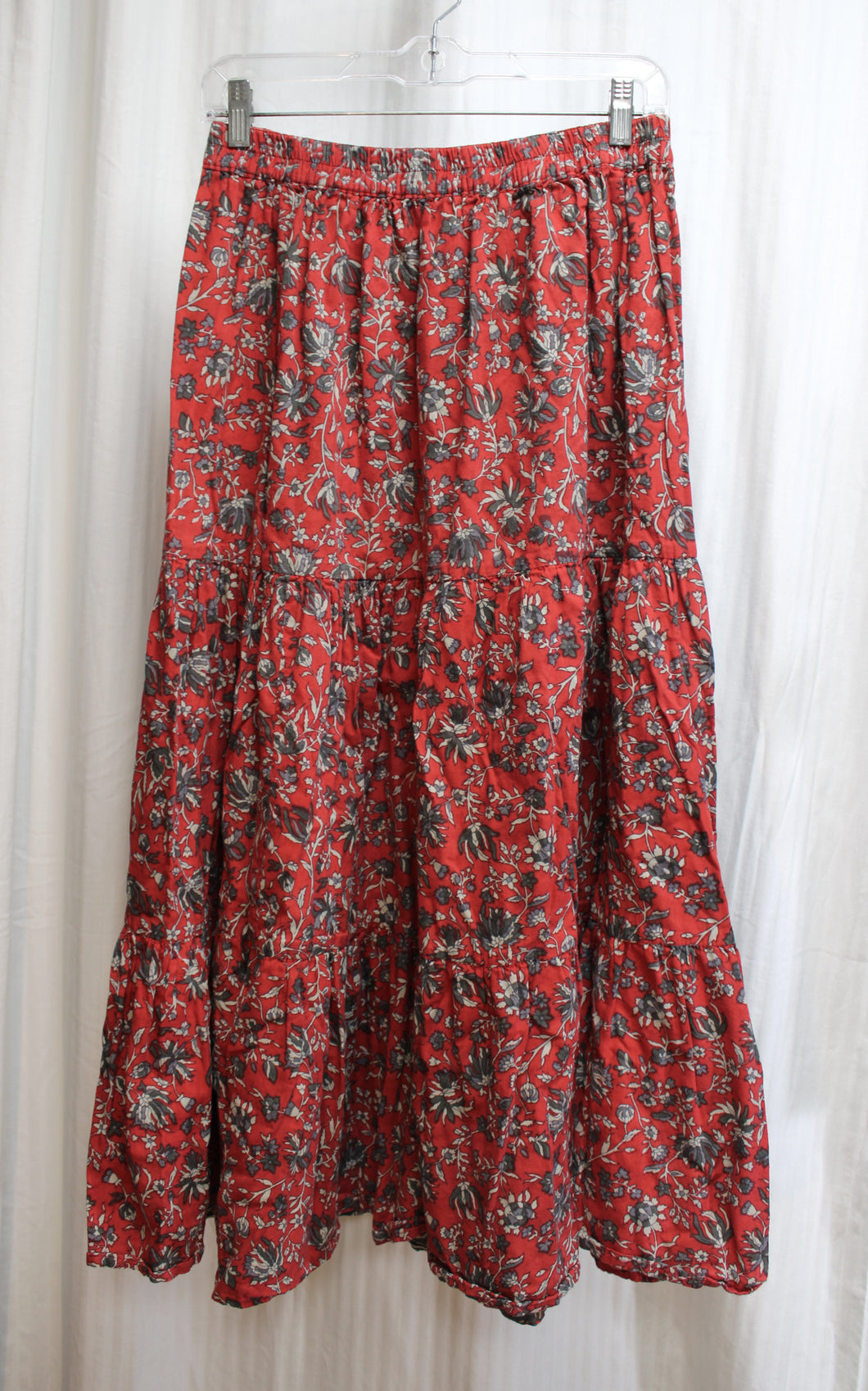 Vintage - Reversible Red/ Gray & Earth Toned Floral Tiered Boho Maxi Skirt - Size 28