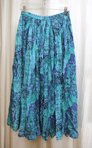 Vintage- Phool - Blue Print Flowy Boho Skirt - Size S
