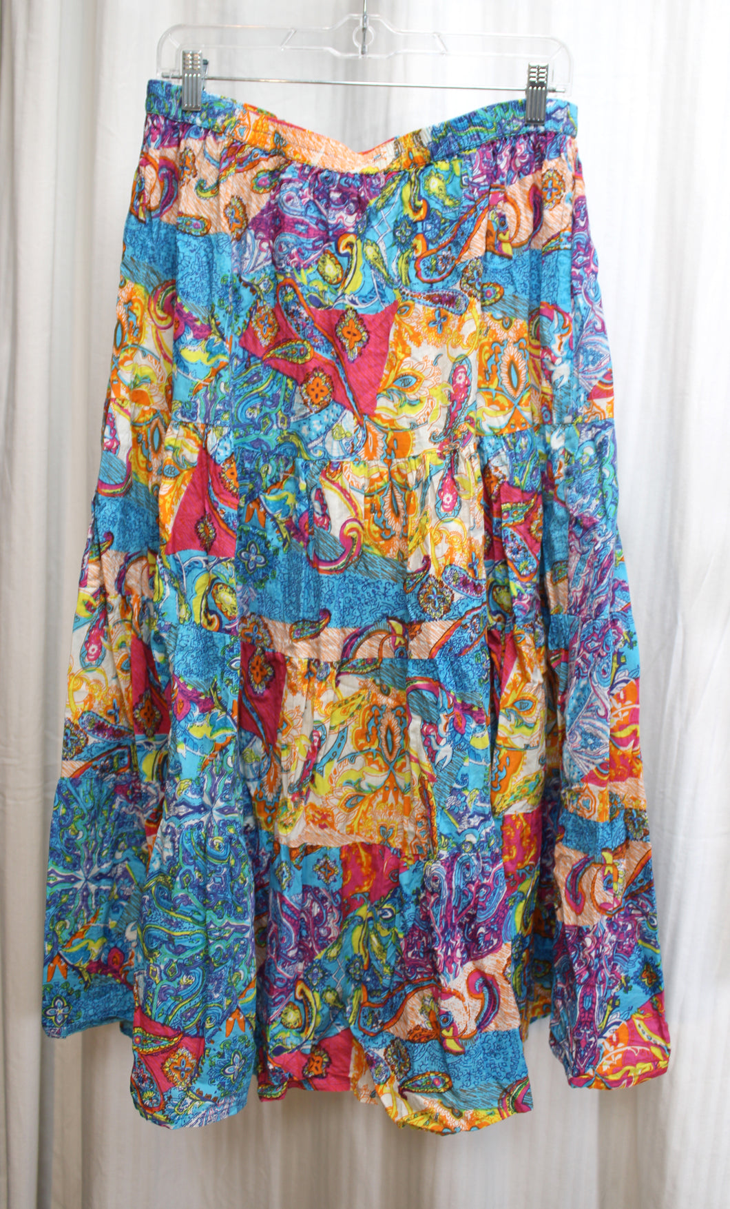 Vintage- Phool - Bright Mixed Paisley Flowy Skirt - Size L