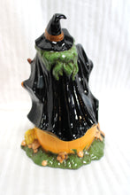 Load image into Gallery viewer, Vintage 1970&#39;s Byron Molds - Hand Painted Ceramic Halloween Witch Sitting On Pumpkin w/ Cat &amp; Broom - 10&quot;H