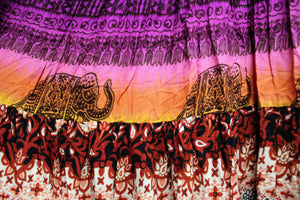 Mixed Print (w/ Elephants) Tiered Hippy/Boho Skirt - 26" Unstretched Waist