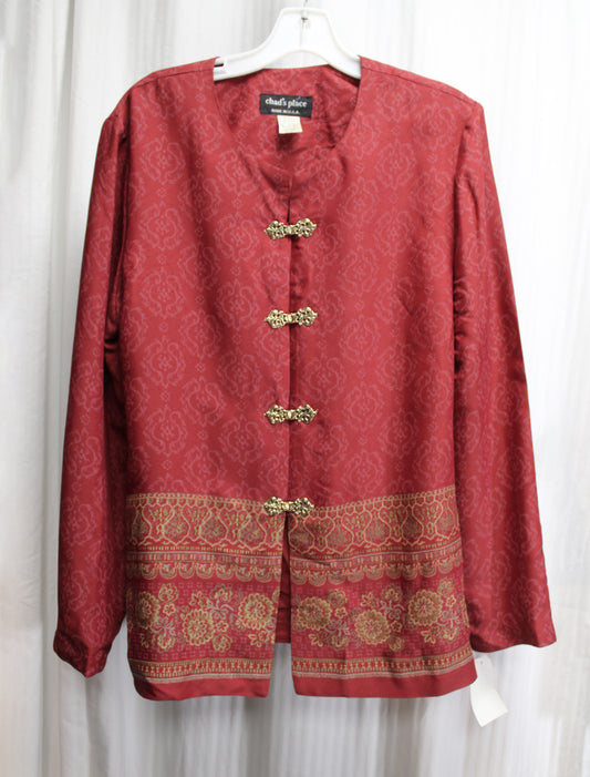 Vintage - Chad's Place - Red Bohemian Print, Tieback Waist, w/ Gold Metal Frog & Ring Decorative Closures - Size 14 (w/ Original Tags)