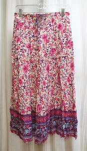 Zesica - Pinks & Purple Tiered Floral Boho Skirt - Size L