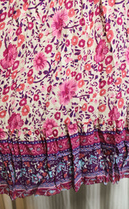 Zesica - Pinks & Purple Tiered Floral Boho Skirt - Size L
