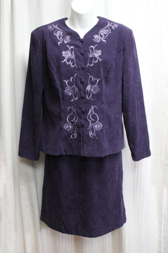 Vintage - R&K Originals - 2 PC Purple Embroidered Micro Suede Jacket & Matching Skirt Set - Size 8