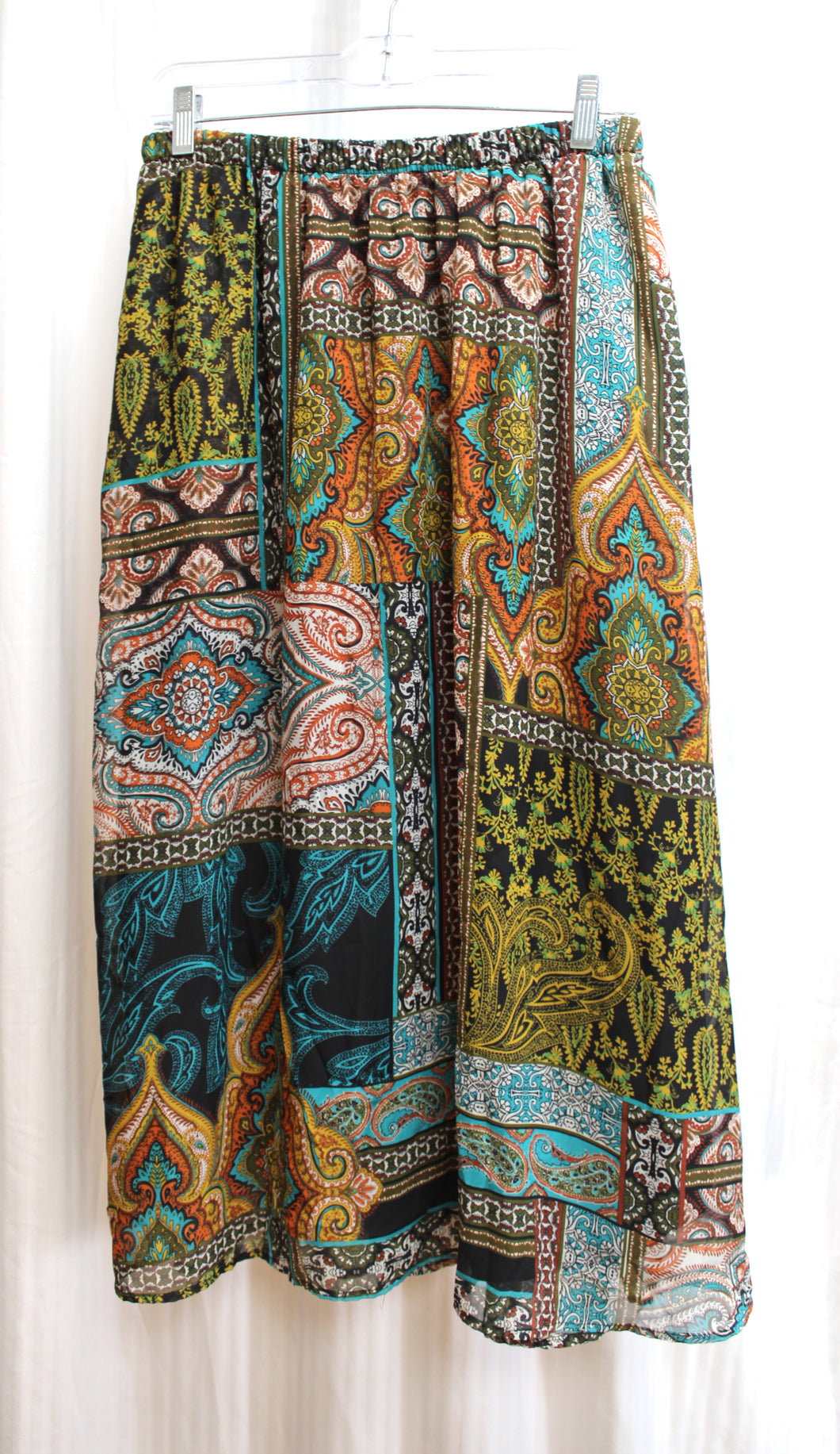 Vintage - National - Earth Tone Bohemian Sheer Print over Lining Long Skirt - Size- Petite Medium