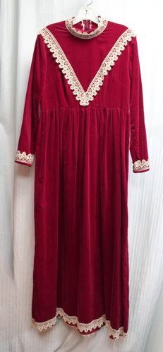 Vintage 60's/70's - Red Velvet w/ Ivory Lace Victoriana Maxi Dress - Size 13/14 (See Measurements 30