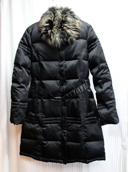 Via Spiga - Black Down Puffer Coat w/ Faux Fur Trim Collar - Size M