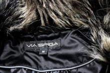 Load image into Gallery viewer, Via Spiga - Black Down Puffer Coat w/ Faux Fur Trim Collar - Size M