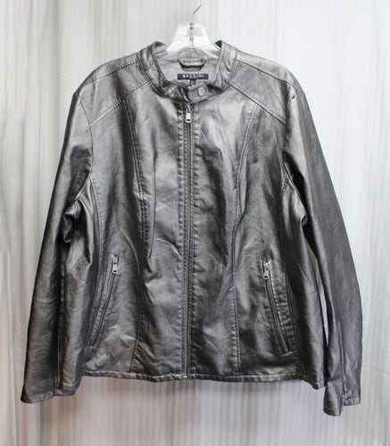 Baccini - Metallic Pewter Faux Leather Jacket - Size 2X