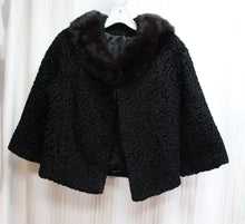 Load image into Gallery viewer, Vintage 50&#39;s/60&#39;s - Black Cropped Faux Persian Lamb w/ Real Fur Collar Coat - See Measurements 18&quot; Chest (pit to pit)