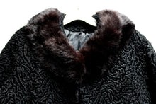 Load image into Gallery viewer, Vintage 50&#39;s/60&#39;s - Black Cropped Faux Persian Lamb w/ Real Fur Collar Coat - See Measurements 18&quot; Chest (pit to pit)