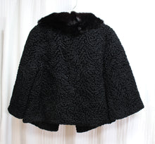 Load image into Gallery viewer, Vintage 50&#39;s/60&#39;s - Black Cropped Faux Persian Lamb w/ Real Fur Collar Coat - See Measurements 18&quot; Chest (pit to pit)