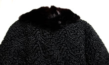 Load image into Gallery viewer, Vintage 50&#39;s/60&#39;s - Black Cropped Faux Persian Lamb w/ Real Fur Collar Coat - See Measurements 18&quot; Chest (pit to pit)
