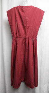 Vintage 1970's - Leslie Fay - Garnet Red, Sleeveless Button Bodice, A-Line Skirt Midi Dress - See Measurements 26" Unstretched Waist