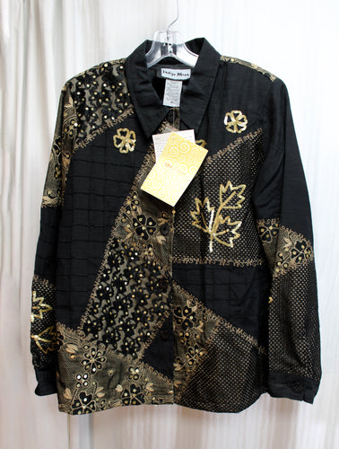 Indigo Moon - Black & Gold Patchwork Shacket w/ Embroidery w/ Sequin Details - Size: M (w/ Tags)