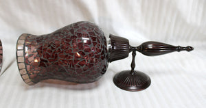 2 PC Pair of Mosaic Glass Hurricane Candle Wall Sconces - 14.25" H