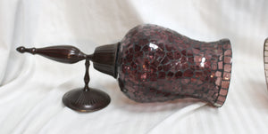 2 PC Pair of Mosaic Glass Hurricane Candle Wall Sconces - 14.25" H
