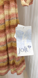 Jolt - 1/2 Sleeve Earth Toned Stripe Off/On Shoulders Ruched Upper Top - Size M (w/ Tag)