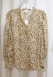 By the River - Sheer Long Sleeve Leopard print w/ Metallic Copper & Silver Accents - Size S  (w/ Tag)