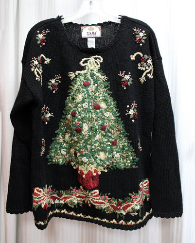 Vintage - Tiara International - Black Christmas Tree Sweater - Size L