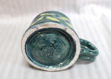 Load image into Gallery viewer, Unique, Green &amp; Yellow Handmade &amp; Painted Tea Mug w/ Inside Teabag Holder