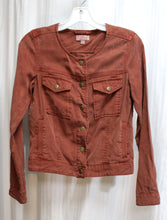 Load image into Gallery viewer, Lucky Brand - Chambray Collarless Rust Brown Snap Front Jacket - Size XS