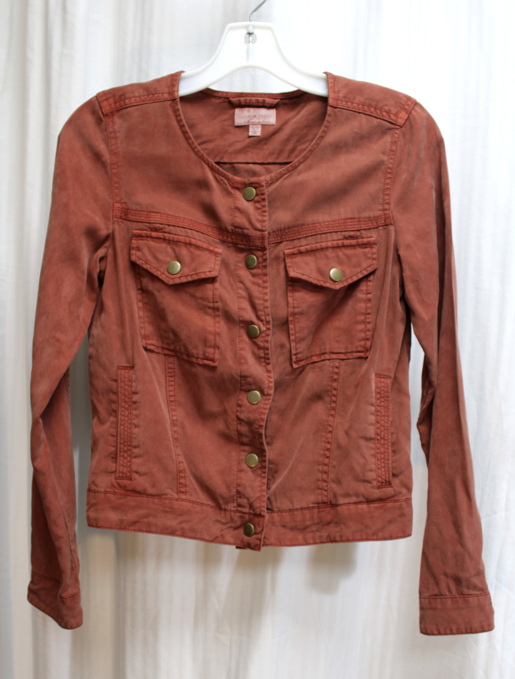 Lucky Brand - Chambray Collarless Rust Brown Snap Front Jacket - Size XS