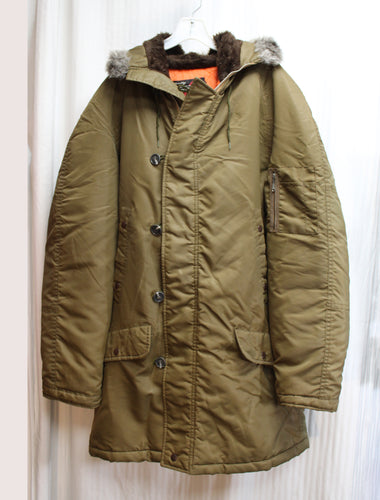 Men's Vintage - Sears the Men's Store - Quilt Insolated Hooded Button Flap Over Front Zip Parka - Size 44 (See Measurements)