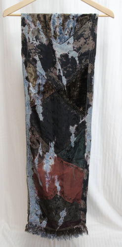 Vintage - 2 Sided (reversible) Black, Grays & Browns, Other Side Black & Taupe, Embroidered Rayon Velvets & Silky Fabrics Patchwork Scarf 76