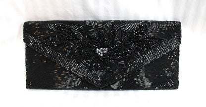Vintage - Black Beaded Envelope Clutch Purse