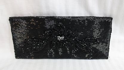 Vintage - Black Beaded Envelope Clutch Purse