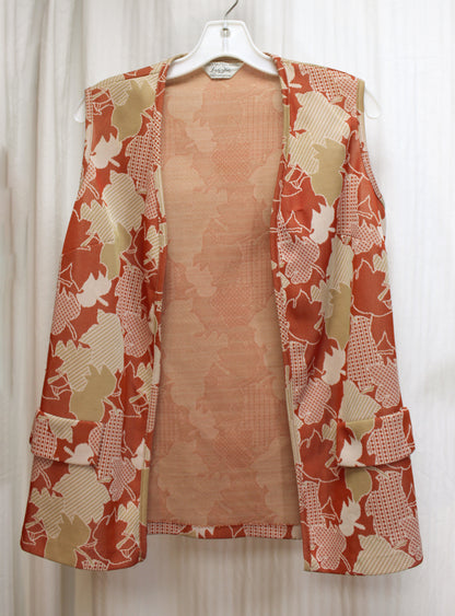 Vintage 70's - Lady Blair - Burnt Orange & Tans Leaf Print Tunic Vest - See Measurements 18" Chest (pit to pit)